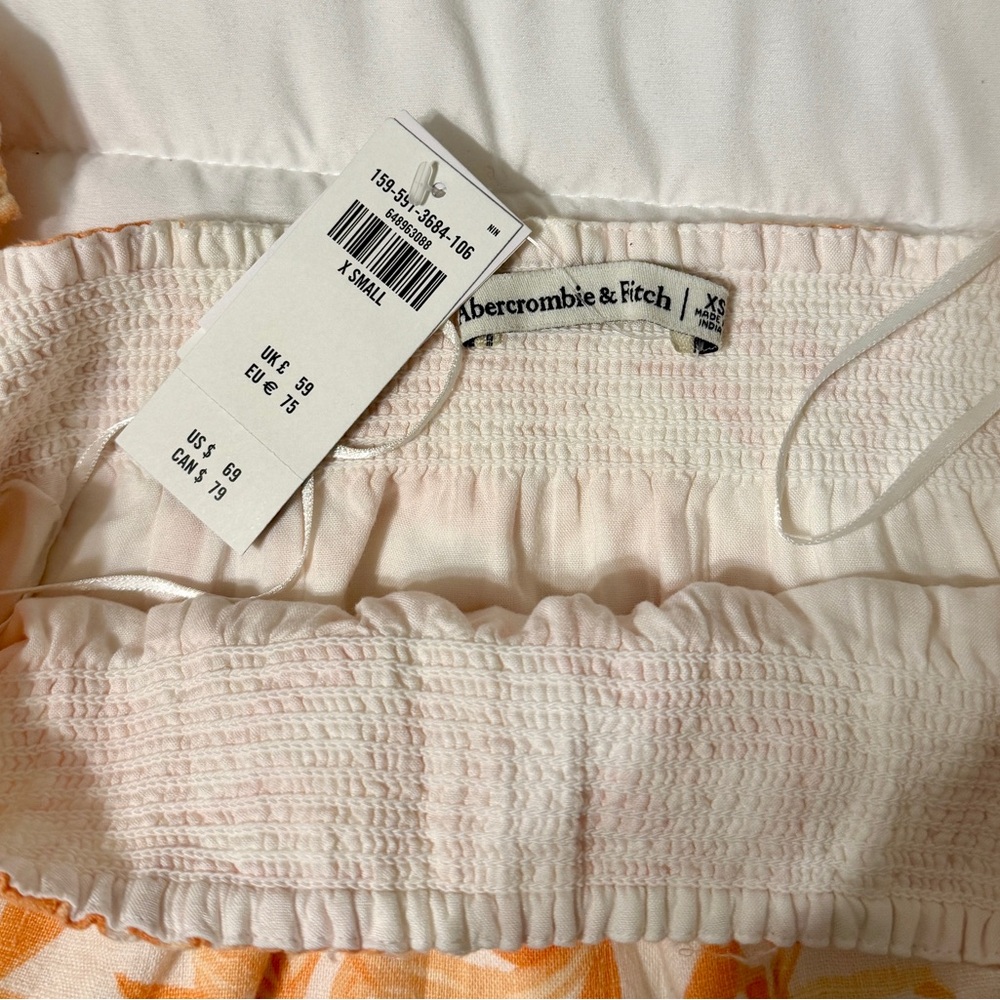 NWT: Abercrombie & Fitch Orange Hawaiian Floral Puff Sleeve Mini Dress - Picture 3 of 5